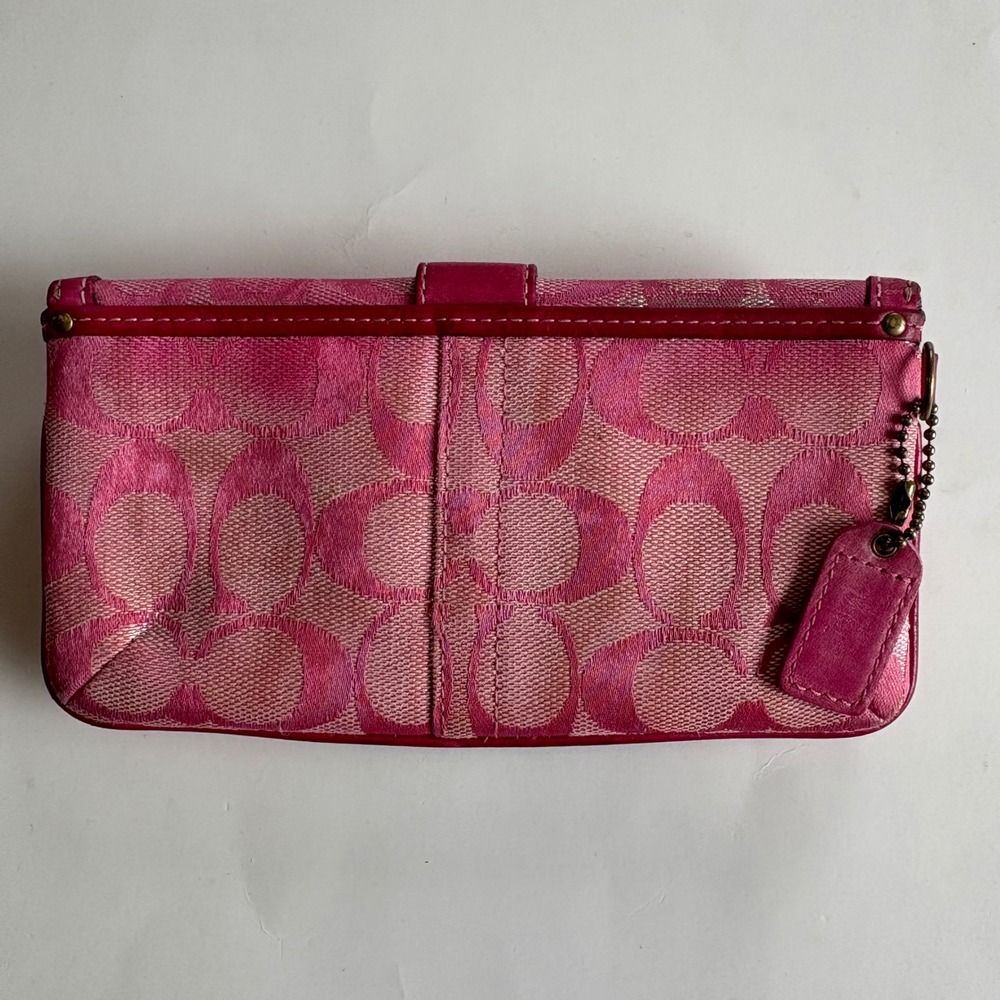Coach Pink Signature Jacquard Wristlet Suede Trim Buckle Detail Wallet Y2K Vtg - Picture 2 of 9